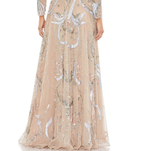 MAC DUGGAL 5217 LONG SLEEVE EMBELLISHED ILLUSIONS NECK NUDE GOWN sz 8 - Picture 5 of 5